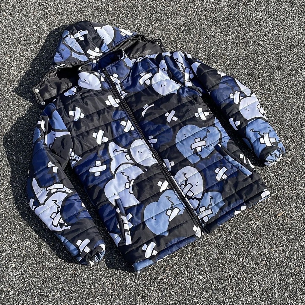 Heartbreaker Hooded Puffer - Navy Blue/Grey